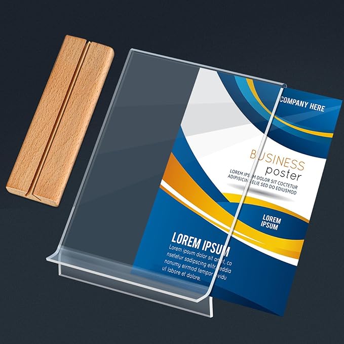 Kersally Acrylic Sign Holder 5 x 7, 6 Pack Double-Sided Clear Table Display Stands with Wood Base,Vertical Acrylic Frame Menu Flyer Paper Holder for Stores, Restaurants, Hotels, Office, Show Fair