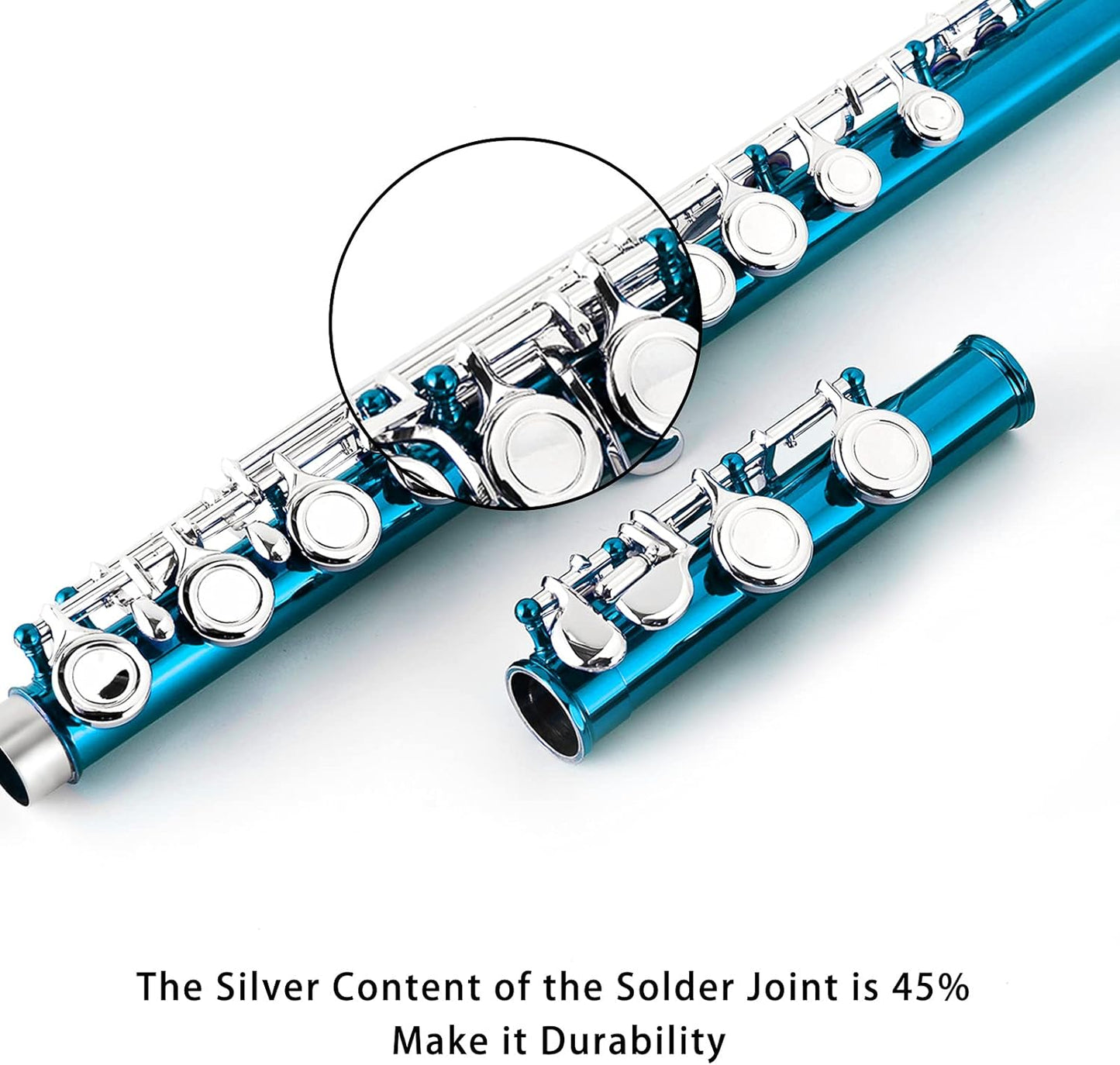 EastRock Closed Hole Flutes C 16 Key for Beginner, Kids, Student -Nickel Flute with Case Stand and Cleaning kit (Sea Blue)
