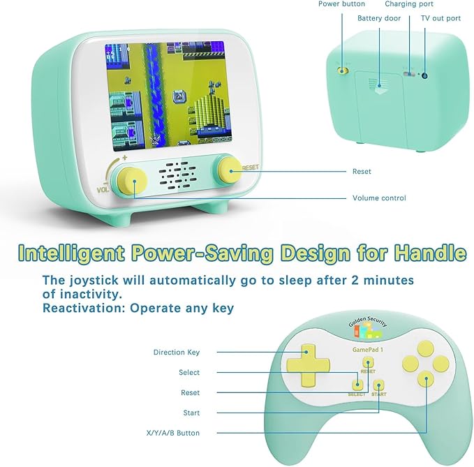 Handheld Game Console, Retro Mini Arcade Machine, 2.8 Inches, (One Player Game 216 Classic Games, Two Player Game 84 Classic Games), Supports for Handheld Controller & AV Output Connection TV