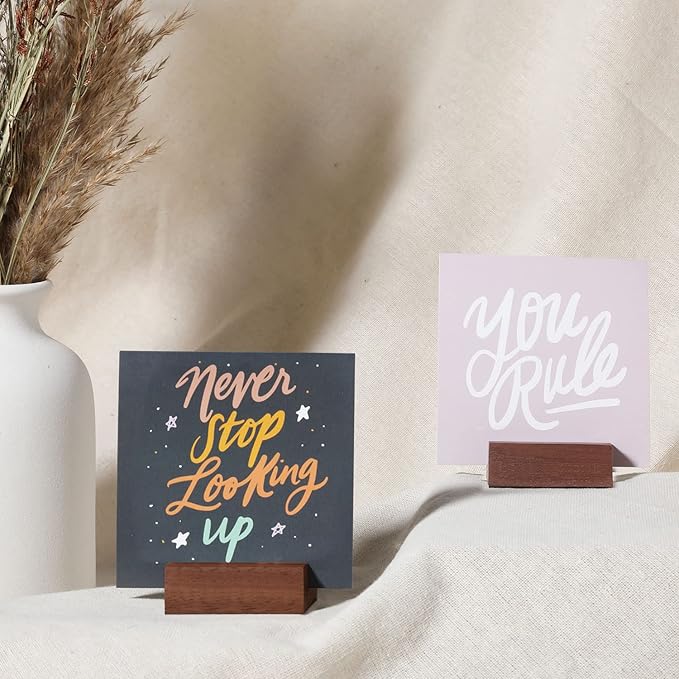 UNIQOOO 5 Pack Place Card Holders | Rustic Walnut Wood Escort Cards Display Stands | Table Number Sign & Photo Stand | Perfect for Retail Shop Cafe Home Wedding Dinner Party Events Decoration