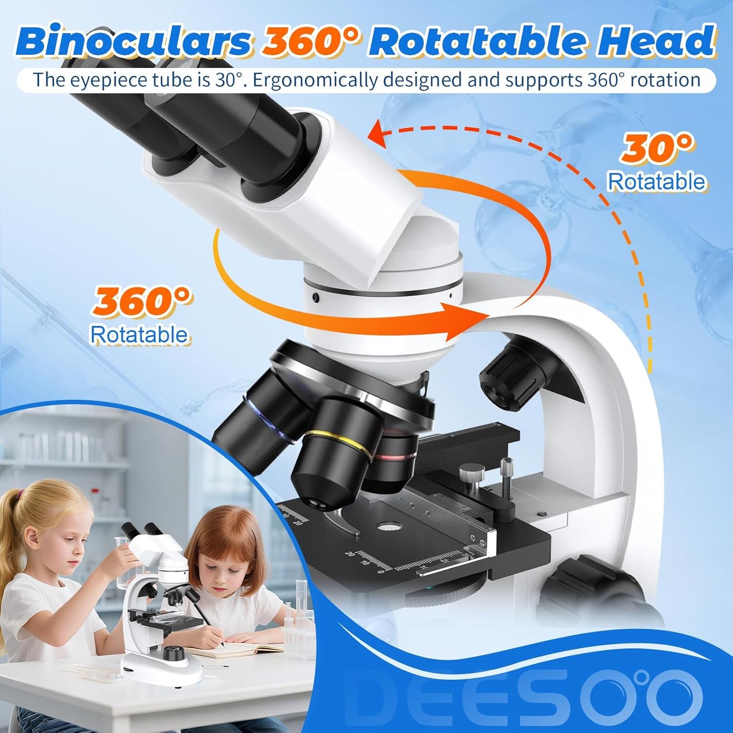 Compound Binocular Microscope for Kids & Adults - 40X-2000X Magnification Professional Microscopes with Slides - Kids Microscope Kit for School & Family Science Education Equipment