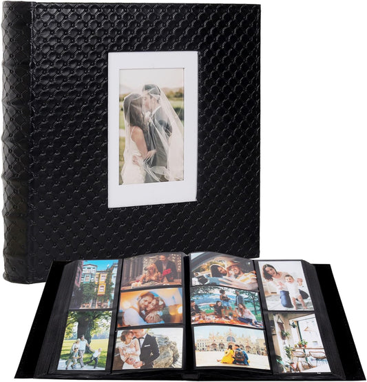 RECUTMS Photo Album 4x6 800 Pockets Photos Large Capacity Photo Album Book with Vertical and Horizontal Pockets Classic Leather Photo Book with Window Design for Baby Family Wedding Vacation(Black)