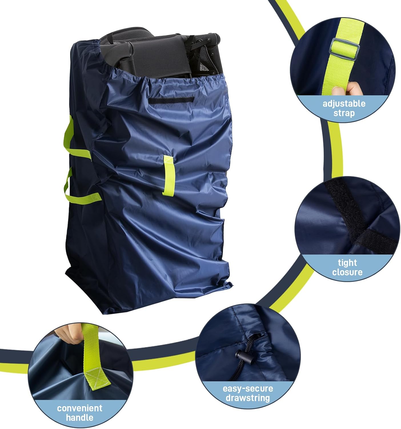 Gate Cheak Stroller Bag for Airplane Travel, Standard or Double Stroller Travel Bag For Airplane, Waterproof Travel Carry Bag, Large Stroller Cover, Navy