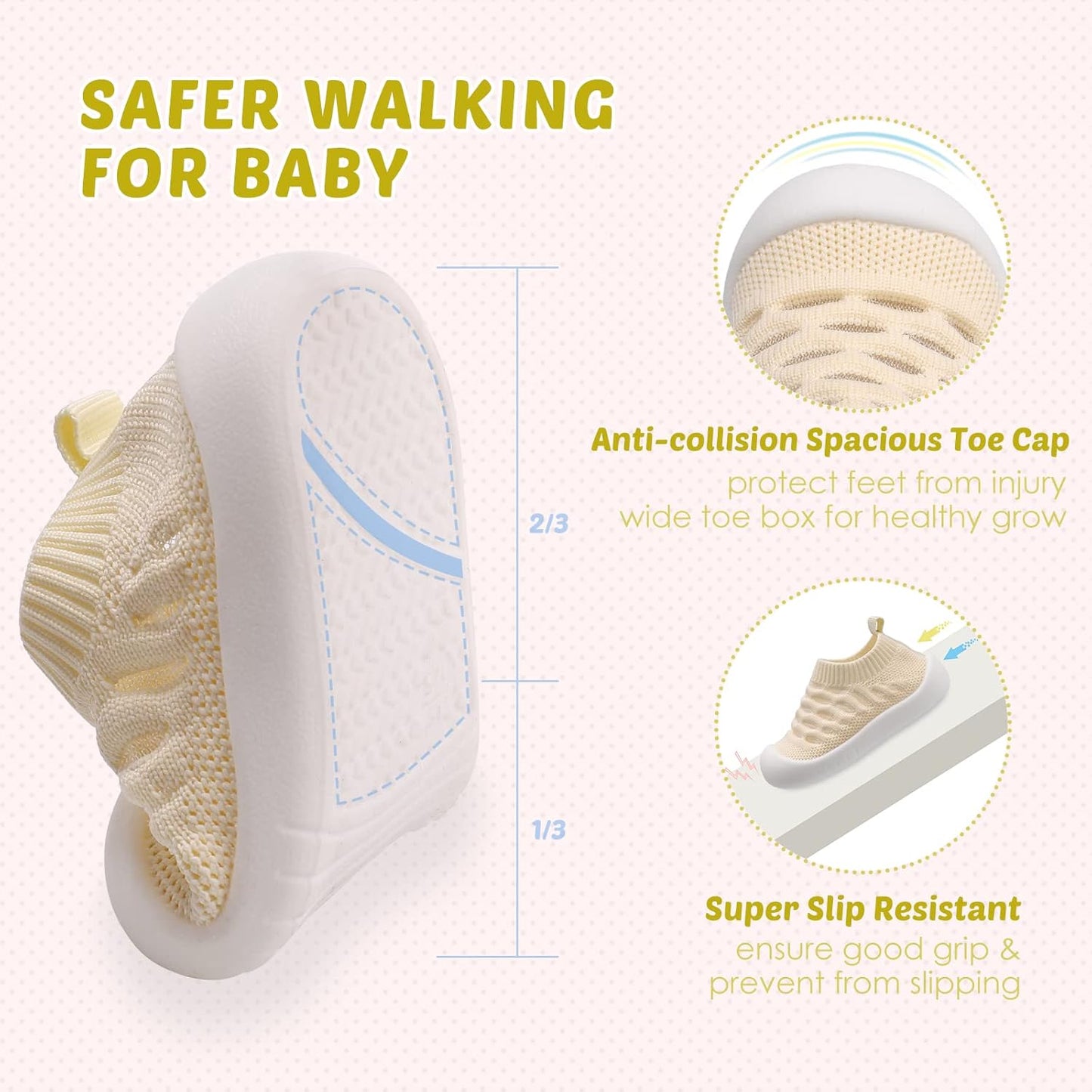 Baby First-Walking Shoes 1-4 Years Kid Shoes Trainers Toddler Infant Boys Girls Soft Sole Non Slip Cotton Canvas Mesh Breathable Lightweight TPR Material Slip-on Sneakers Outdoor
