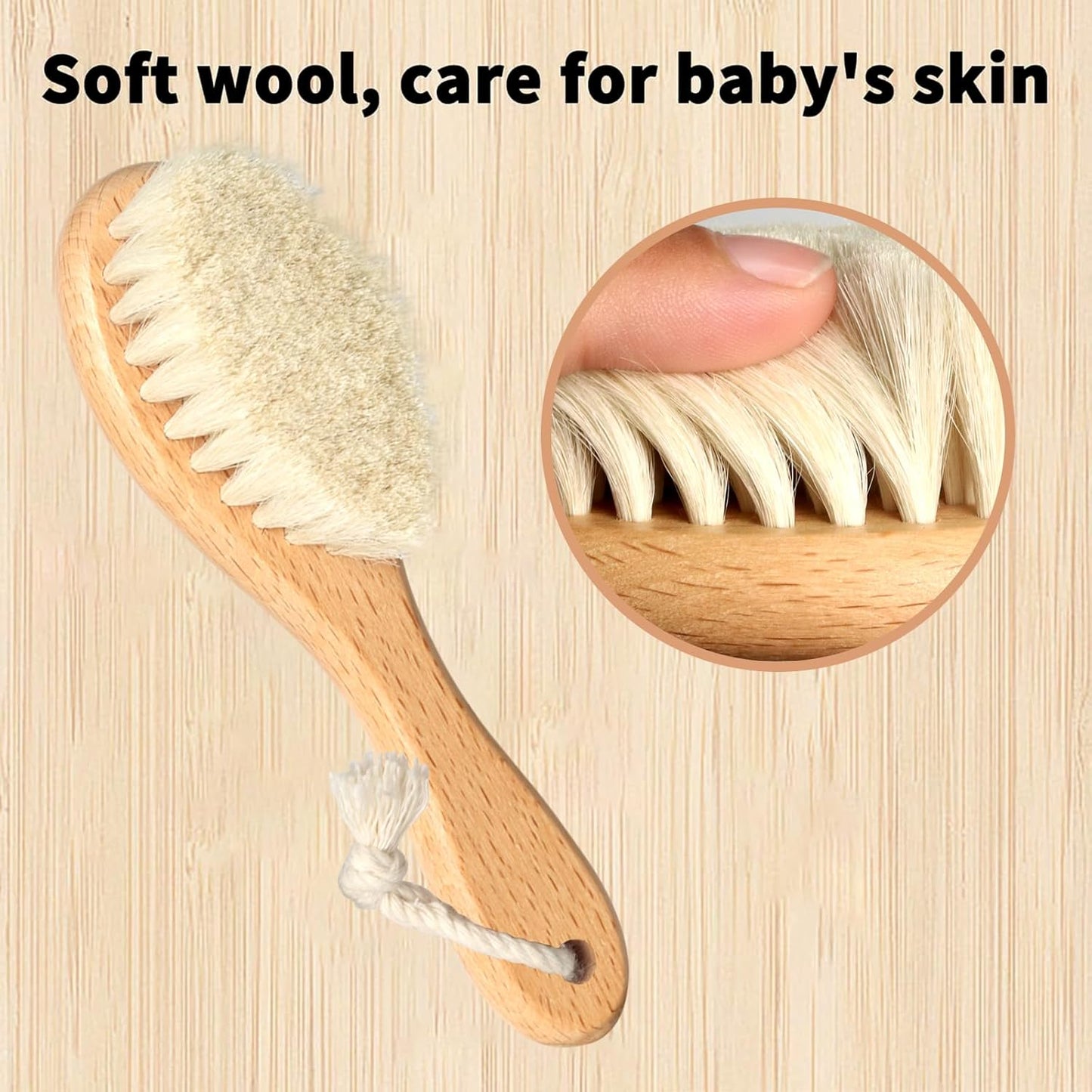 Baby Hair Brush and Comb Set, 2pcs Wooden Natural Goat Bristles Brush+ Blue Comb+ White Cradle Cap Brush Grooming Kit for Newborns Toddlers Boys Girls