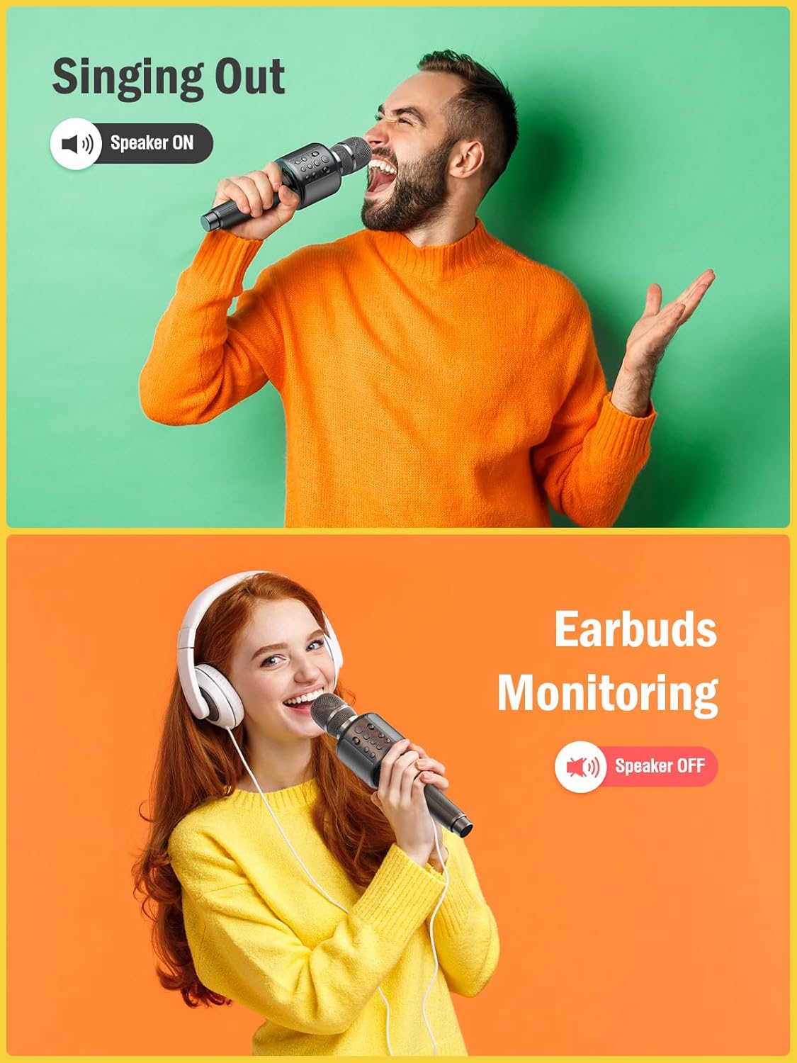 Wireless Bluetooth Karaoke Microphone, Built-in Loud Speaker for 10H Playback, Add Reverb/Duet Mode/Earbuds Monitoring, Portable Karaoke Machine for Entertainment & Singing Practice (Gray)