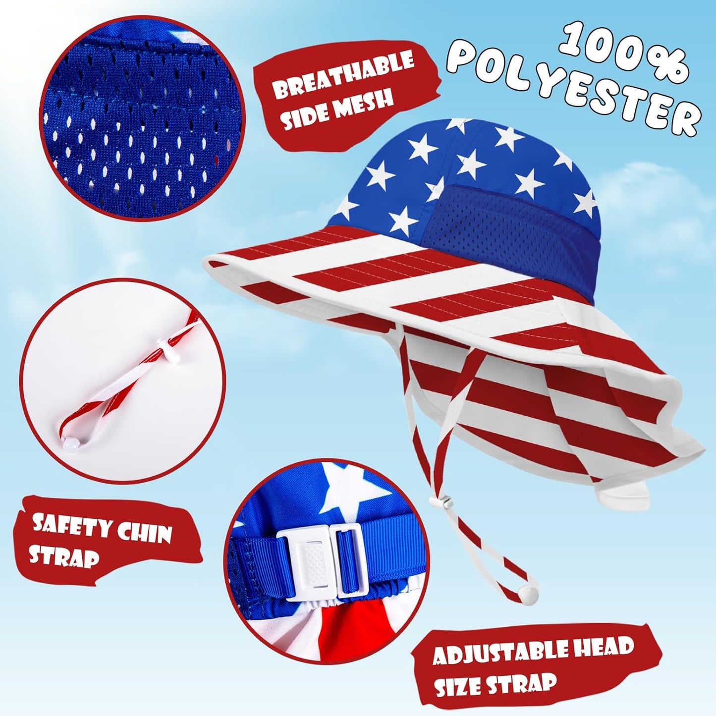 Toddler Baby Sun Hat Kids Summer UPF 50+ for Boys Girls Adjustable Beach Hats with Bucket Wide Brim Age 1-7 Years