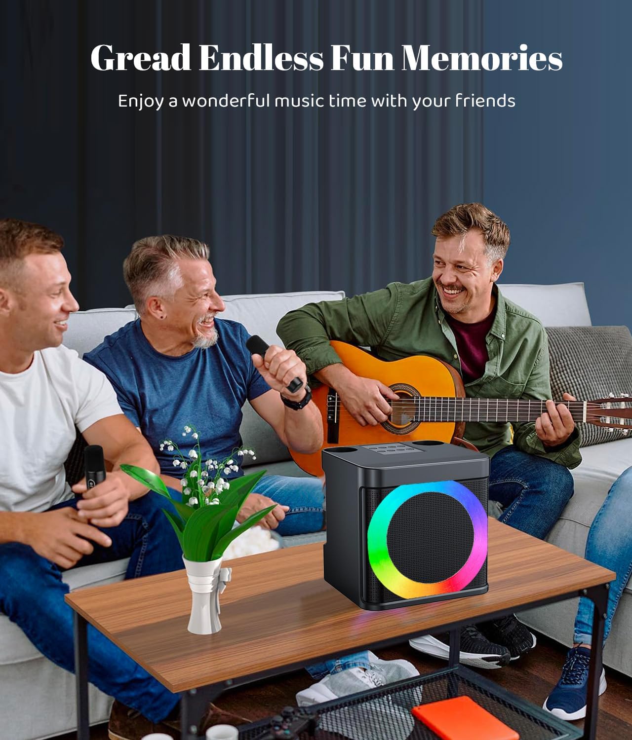 Karaoke Machine for Adults and Kids with 2 Wireless Microphones,Portable Bluetooth Speaker PA Speaker System with LED Party Lights for Home Party, Picnic,Car,Outdoor/Indoor/Birthday Gifts