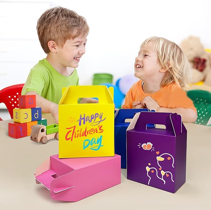 XAGLVV 24Pack Yellow Party Favor Treat Box Packs, 7 * 3.5 * 6.6 Inch Goodie Box with Handles, Goodie Boxes, Candy Box,Gable Gift Boxes for Party, Baby Shower, Birthday