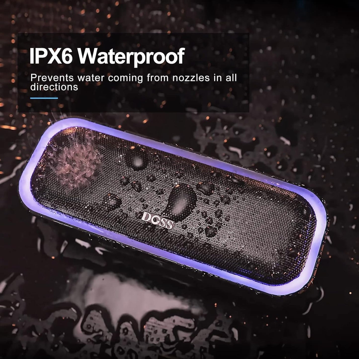 DOSS SoundBox Pro Bluetooth Speaker with 20W Stereo Sound, Active Extra Bass, IPX6 Waterproof, TWS Pairing, Multi-Colors Lights, 20H Playtime, Portable for Beach, Outdoor-Grey