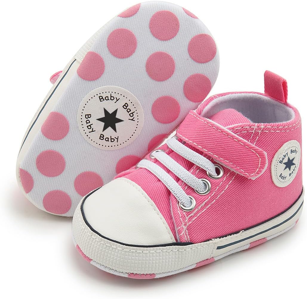 Unisex Baby Girls Boys Canvas High-top Shoes, Newborn Infant Anti-Slip Soft Sole Frist Walking Breathable Sneakers