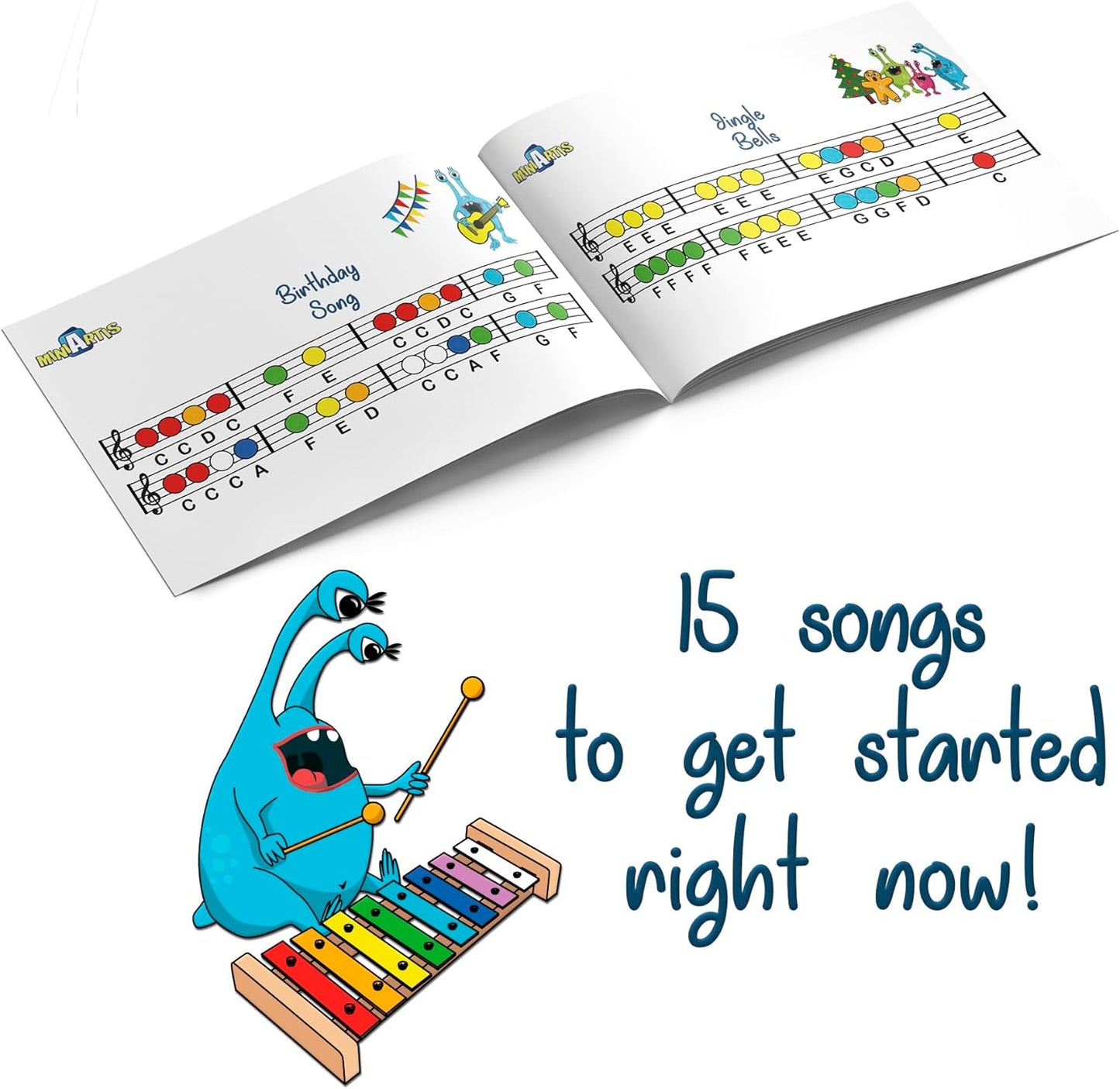 MINIARTIS Xylophone for Kids and Toddlers | 8 Notes Colorful Wooden Xylophone with Mallets and 15 Music Songbook | Kids Musical Instrument Educational Montessori Toys