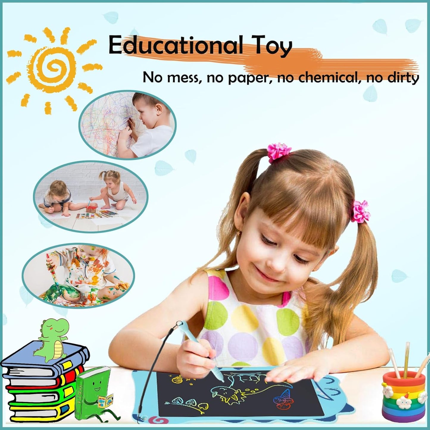 LCD Writing Tablet Dinosaur Toys for Boys Kids, Colorful Toddler Blue Toys Drawing Board, Educational Children Toy, Doodle Pad for 3 4 5 6 7 8 Year Old Boy Kid Birthday Party Christmas Gifts,8.5inch