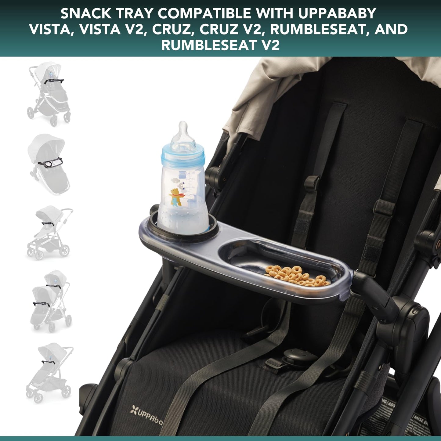 Snack Tray Fits for UPPAbaby Vista V2, Vista, Cruz, Cruz V2, RumbleSeat, RumbleSeat V2, Snack Tray with Cup Holder, Dishwasher Safe, Quick Attachment, Folds with Stroller, Stroller Accessories