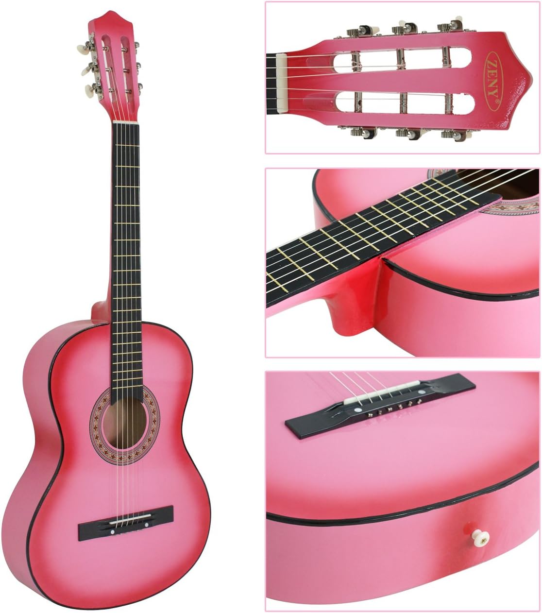 Smartxchoices 38" Acoustic Guitar Bundle with Gig Bag Strap Pitch Pipe Extra Strings Set Pick PINK 6 String for Beginners Starter Kids Girls Youths Students Right-handed (PINK)