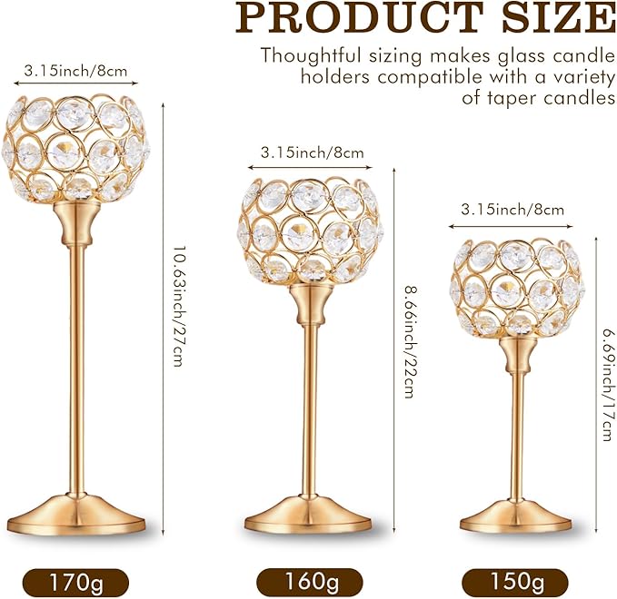 Crystal Candle Holders Set of 16 for Wedding Centerpieces Gold Or Silver Candle Holders Bulk Decorative Tealight Candle Holder for Wedding, Party,Table Centerpieces Decoration (Golden, 2 Sets(6 Pcs))