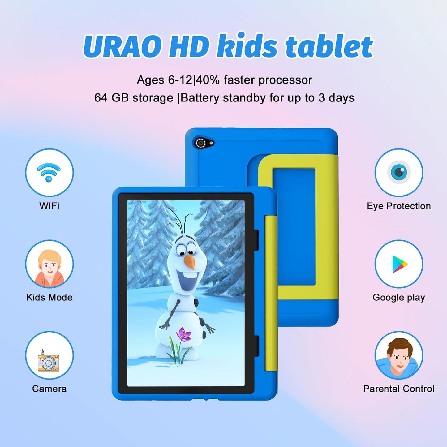 Kids Tablet, Android 14 Tablet for Kids 10 inch Octa-Core with Case, 64GB 1TB TF Card Expandable for Toddler Children, Parental Control, Dual Camera, WiFi,Gift