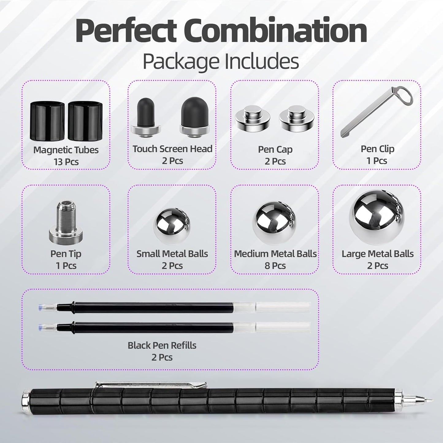 Magnetic Fidget Pen Toys - Multifunctional Writing Novel Pen for Friends, Kids, Boys, Girls, Teens 8+, Office Teacher Birthday Party Gifts, Stress & Anxiety Relief(Black)