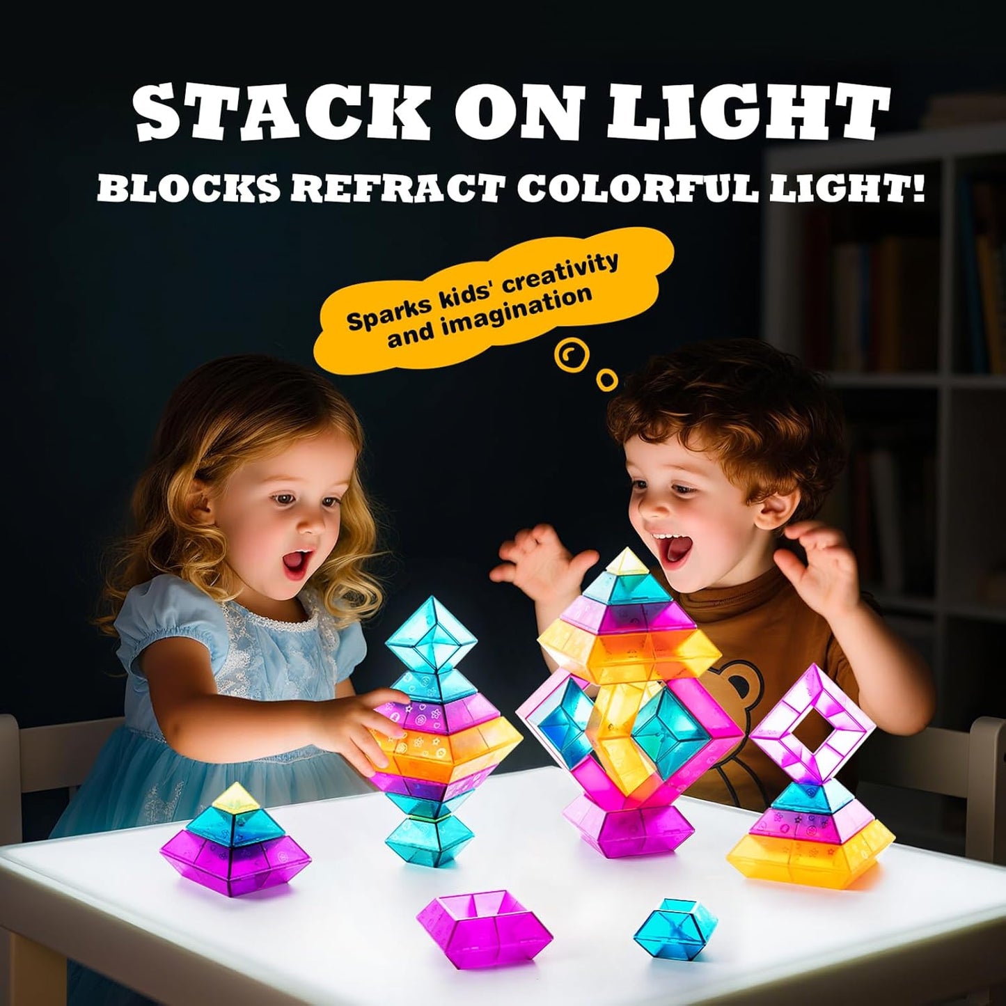 Building Block Sets for Kids 3 4 5 6 Year Old, 30 Pcs Stacking Blocks Toys for Boys Girls, STEM Preschool Learning Activities Educational Light Table Toys Gifts for Toddlers Children