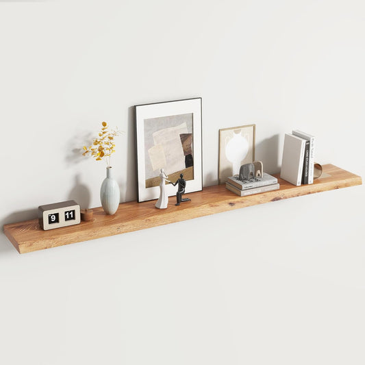 Rustic Elm Wood Floating Shelf for Wall, Live Edge 72"W x 9.2"D x 1.4"H, 1 Pack with Invisible Bracket, Large Wall Mounted Storage Shelf for Living Room Bedroom Kitchen Bathroom Decor, Natural Finish