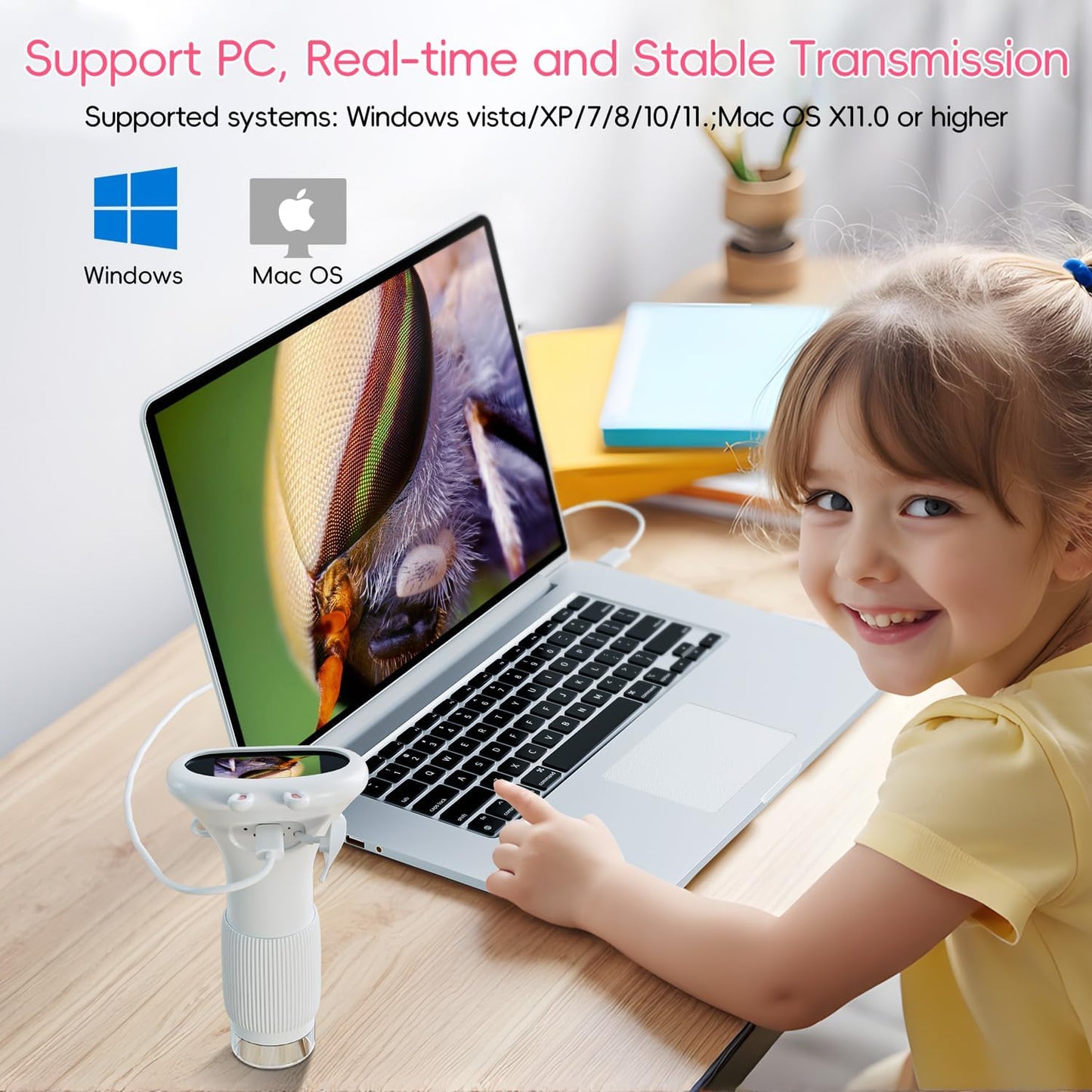 Microscope for Kids, Ahalfcit Microscope with 2'' Inch Screen -1000X Zoom Portable Camera, Birthday for 3 4 5 6 7 8 9 0 11 12 Years Old Kids,Science Educational Toys - White