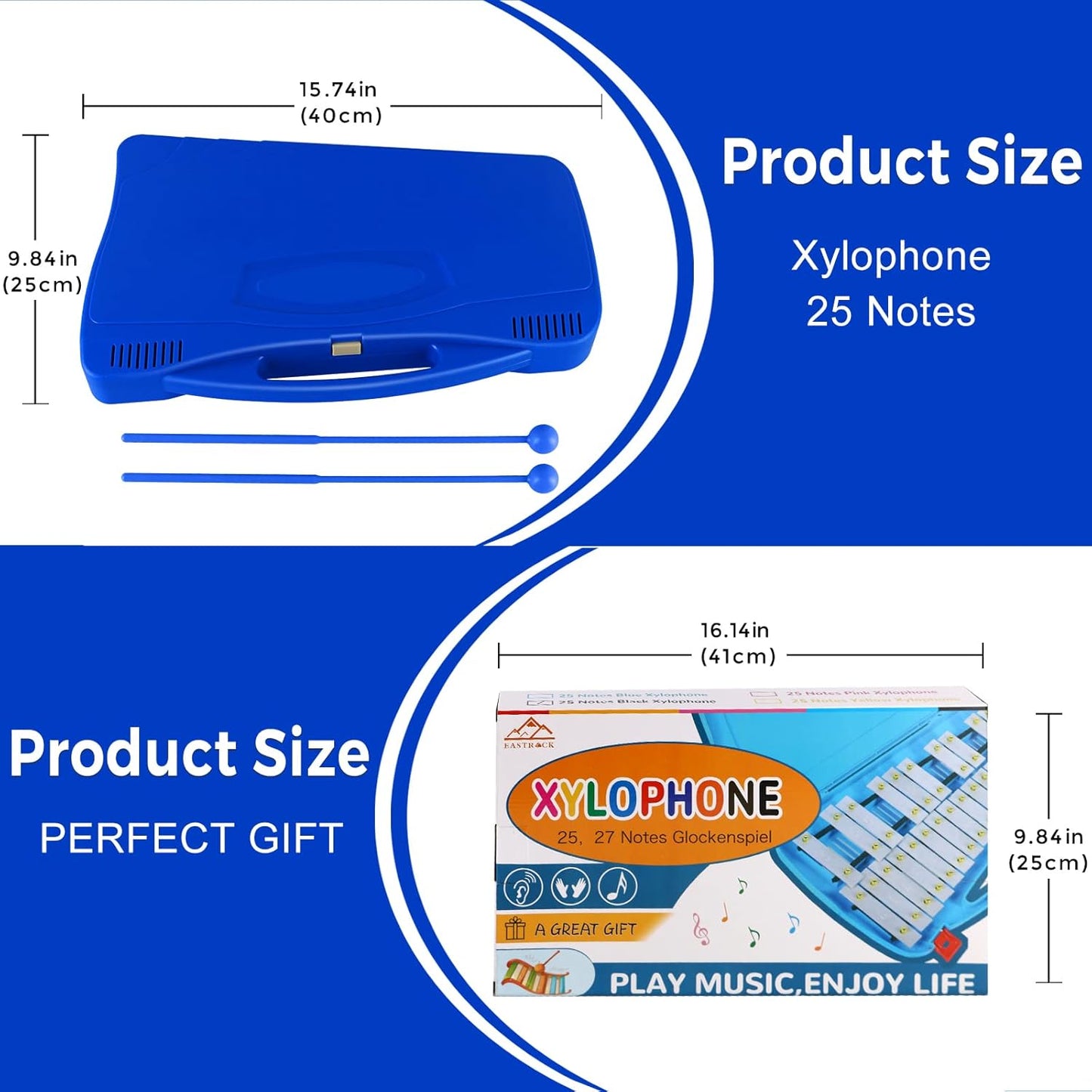 EASTROCK Glockenspiel Xylophone for Kids, Professional Music Teaching, Gifts (Blue)