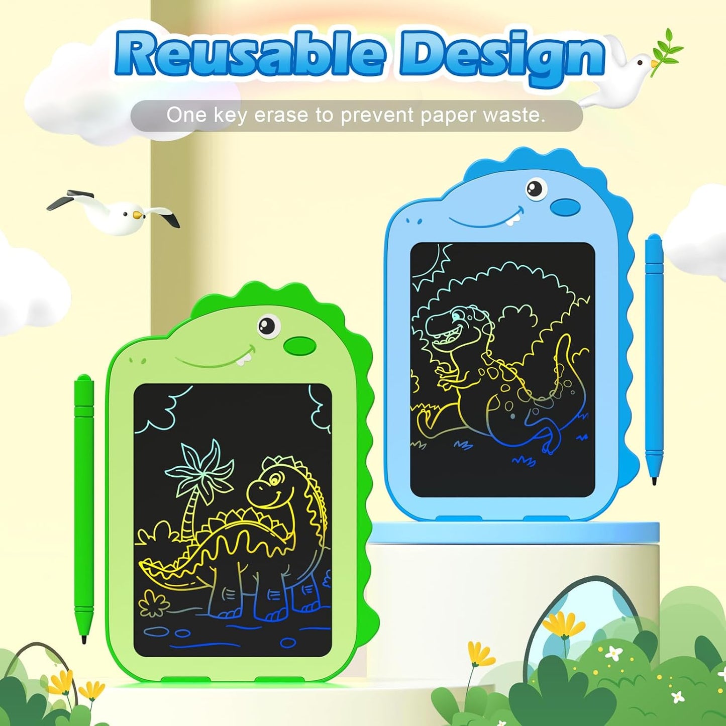 2 Pack LCD Writing Tablet for Kids, 6.5 Inch Colorful Doodle Board Drawing Tablet, Educational Kid Toys, Doodle Pad Dinosaur Toys for 3 4 5 6 7 8 Year Old Boys Girls