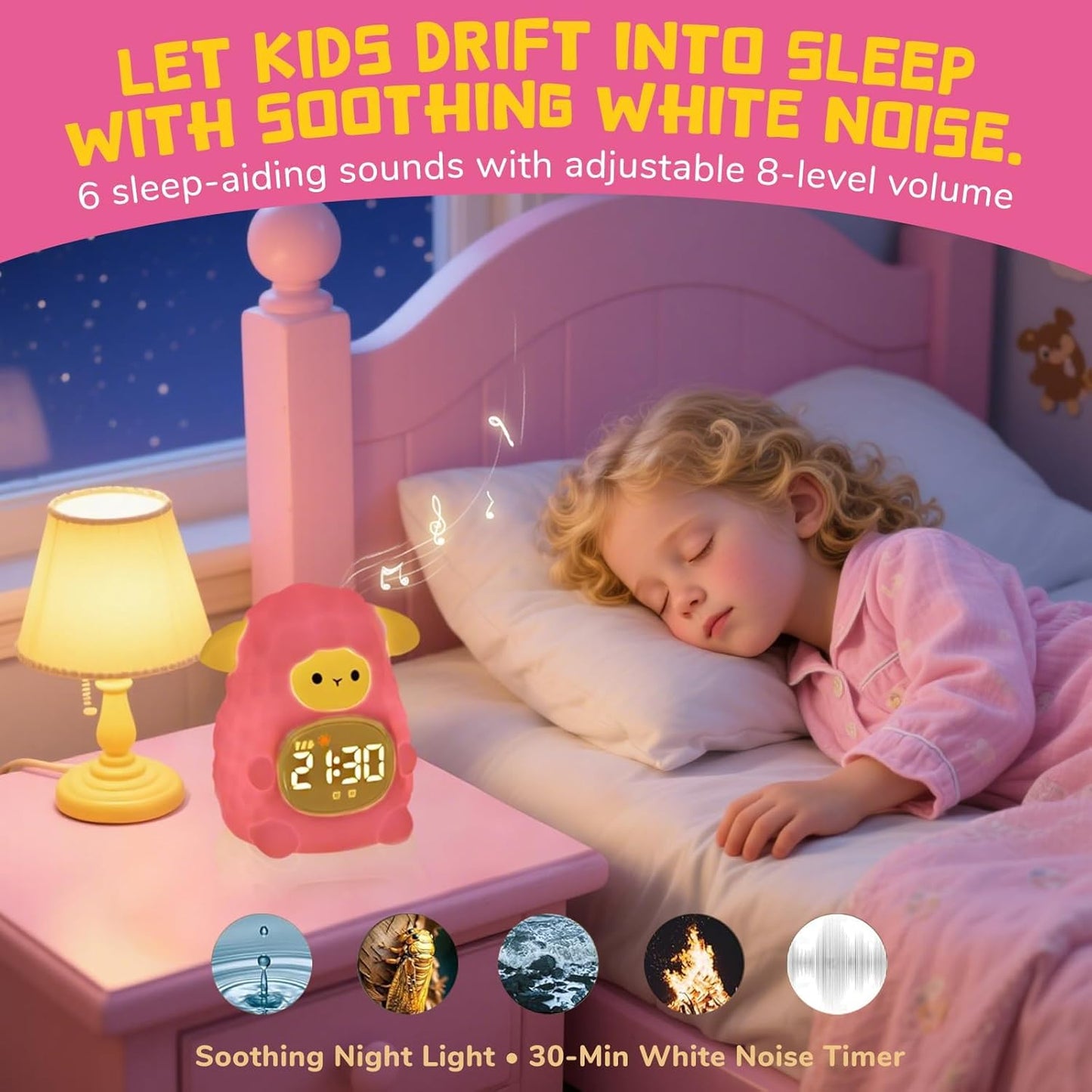 TCJJ Kids Sleep Training Alarm Clock with Night Light - OK to Wake Clock & Sound Machine, Rechargeable Silicone Animal Lamp for Boys Girls Bedroom