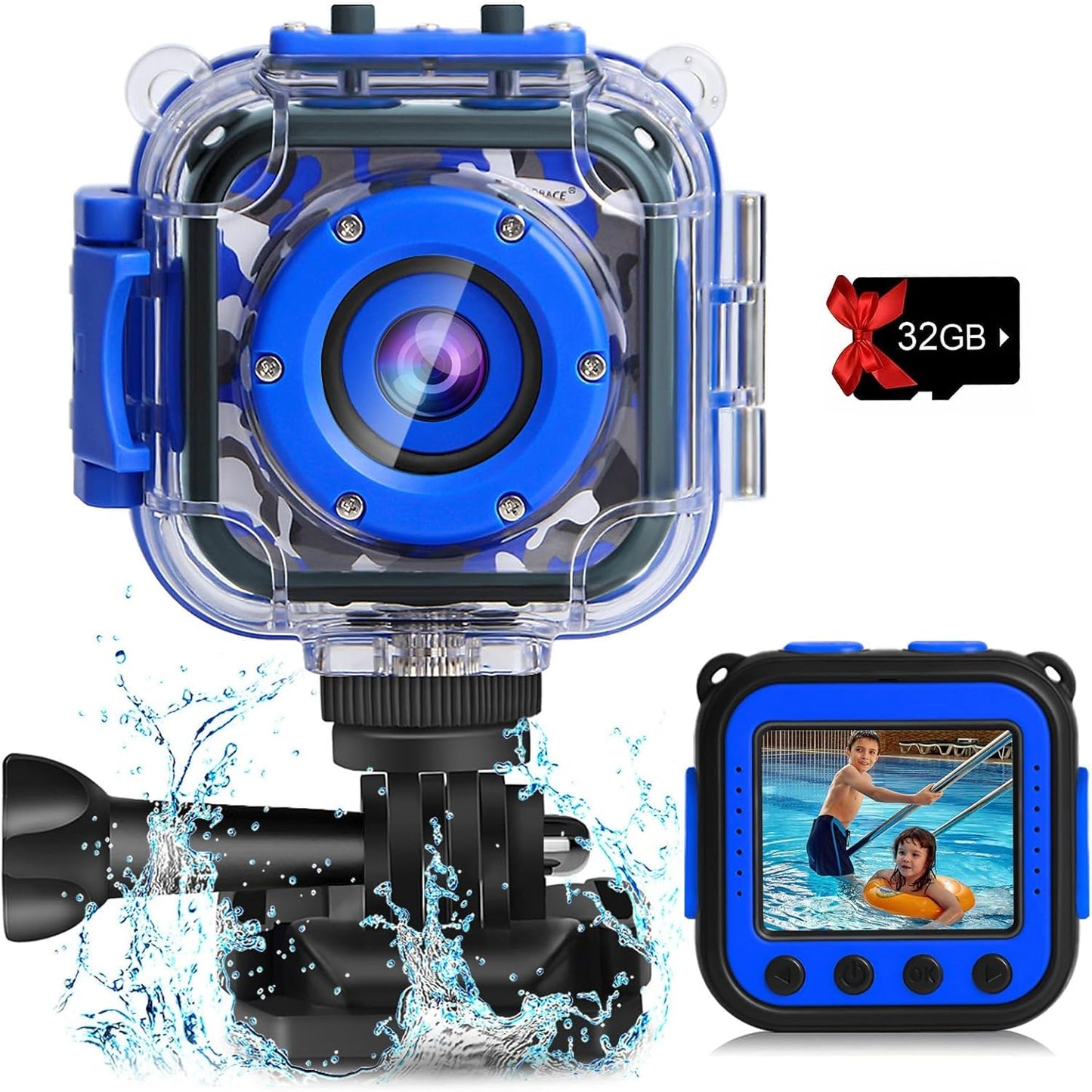 PROGRACE Kids Waterproof Camera for Boy Toys -Waterproof Digital Camera Underwater Video Cameras for Boys Kids Age 3-14 Year Old Birthday Presents with 32GB Card