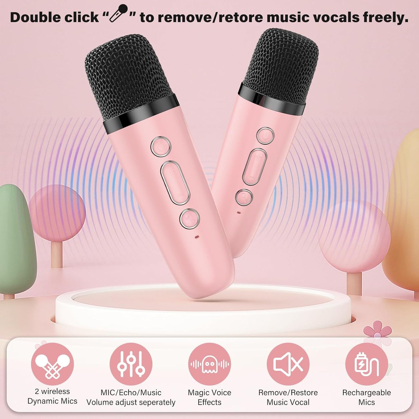 JYX Mini Karaoke Machine for Kids, Portable Bluetooth Karaoke Speaker Unpowered Cabinets with 1 Wireless Microphones and Party Lights and Adults, Birthday Gifts for Girls Boys Family Home Party(Pink)