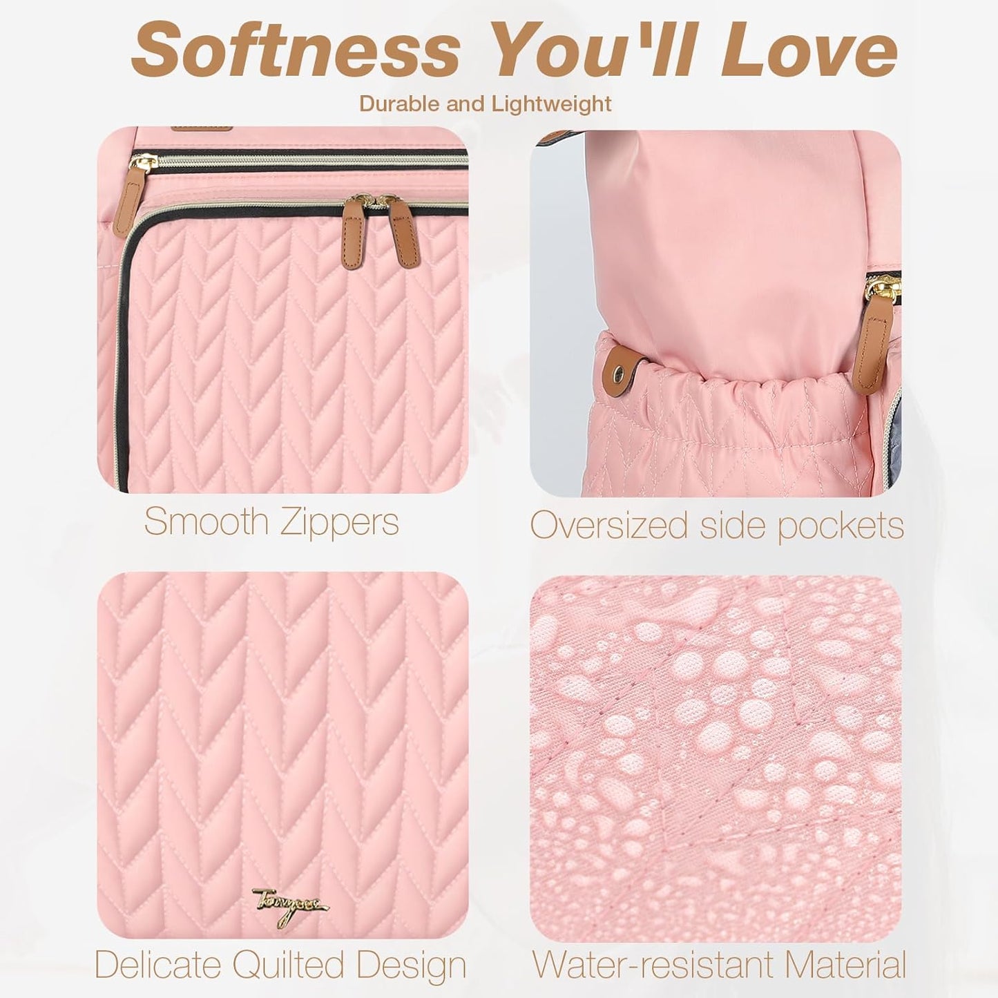 Diaper Bag Tote, Large Diaper Bags Waterproof, Hospital Bag for Labor Delivery, Baby Bag with Pacifier Case, Travel Diaper Tote with Changing Pad, Pink