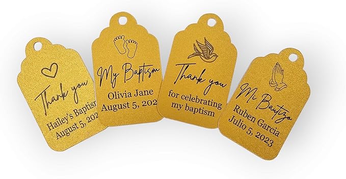 Mi Bautizo Baptism Christening Personalized Thank You Tags 20 pcs - More Colors Available (gold shimmer)