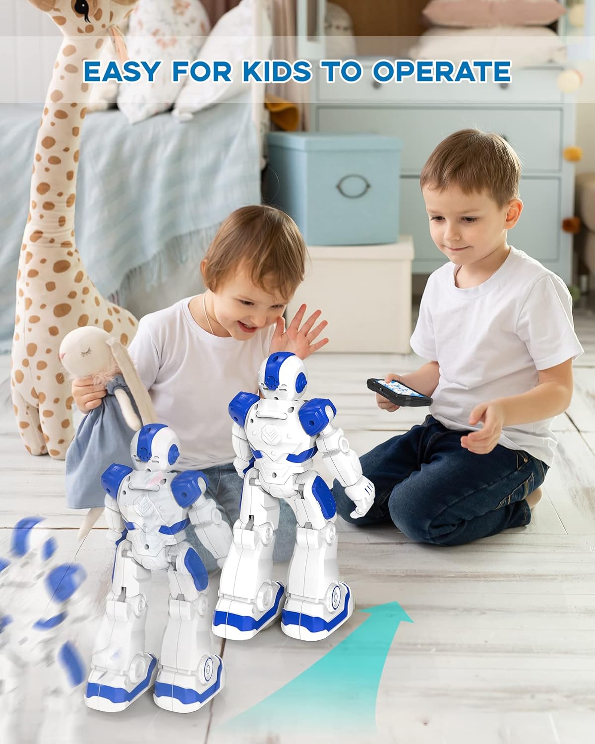 SONOMO Toys for 6-9 Year Old Boys, Girls RC Robot Gifts for Kids Intelligent Programmable Robot with 2.4GHz Sensing Gesture Control - Upgraded Version (Blue&White)