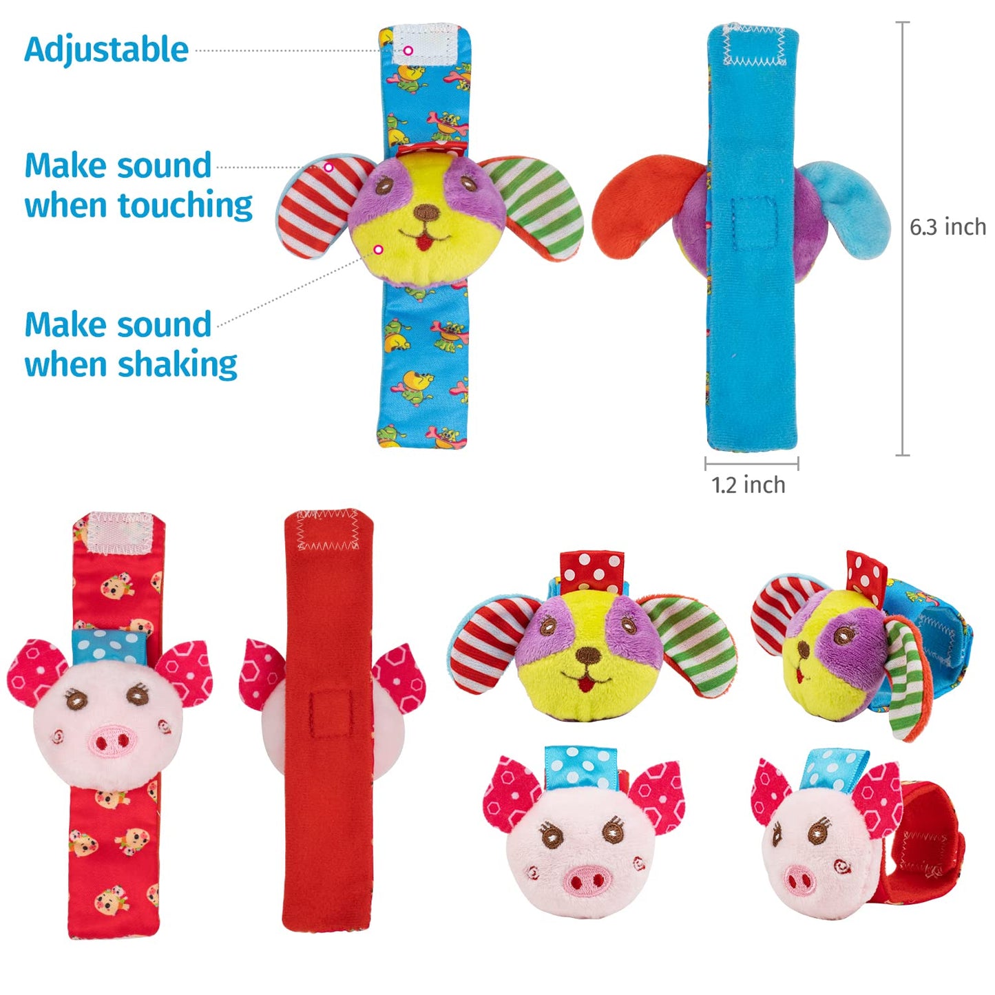 Baby Rattles Toys - Soft Hanging, Handheld & Foot Sock Rattles Set - Plush Stuffed Infant Toys for 0-3, 3-6, 6-12 Months - Newborn Gift