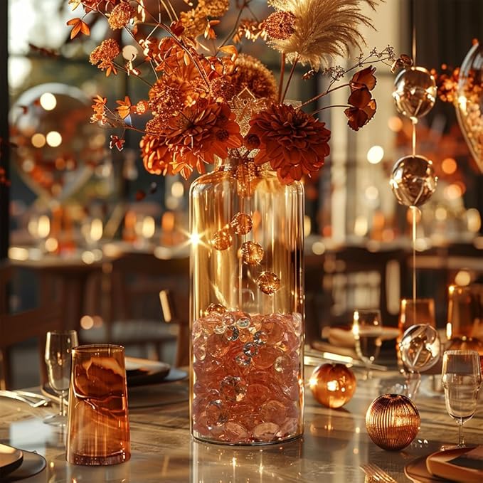 HappyFiller 720 PCS Champagne Acrylic Diamonds Gems for Fall Decoration Vase Fillers,Wedding Centerpieces,Party Table Scatters Decor,Home Accents,Arts Crafts,Treasure Jewels Gemstones