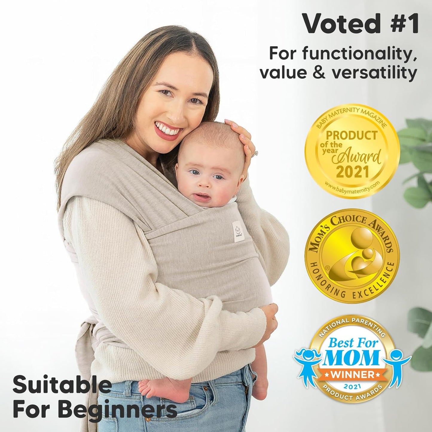 KeaBabies Baby Wrap Carrier - All in 1 Original Baby Carrier Newborn to Toddler Sling, Easy to Wear, Hands Free Bonding, Lightweight, Breathable Infant Wraps (Stone Gray)
