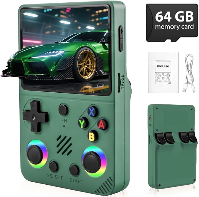 RG36 PRO Retro Handheld Game Console - Support 30000+ Classic Games,3.5-Inch Screen,3000mAh Battery,Linux OS, Portable Game Console for Travel - Birthday Gift for Teens,Boy Friends(Green)