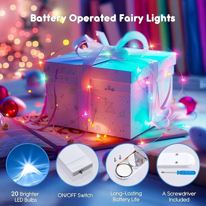 Minetom 12 Pack Pastel Fairy Lights Battery Operated String Lights - 7ft 20 LED Waterproof Short Micro Firefly Lights for Easter Day Decor, DIY Craft, Wedding Table Centerpieces, Flowers
