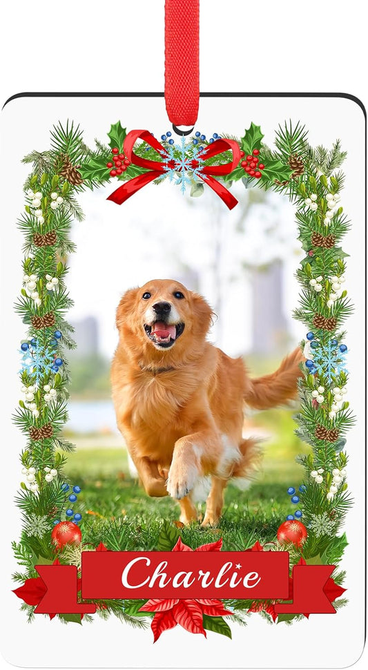 Personalized Christmas Ornament 2025 - Custom Dog Photo & Name, 1st Xmas Gift for Pet Lovers - Customized Dog Ornaments for Christmas Tree, Pet Memorial Gifts