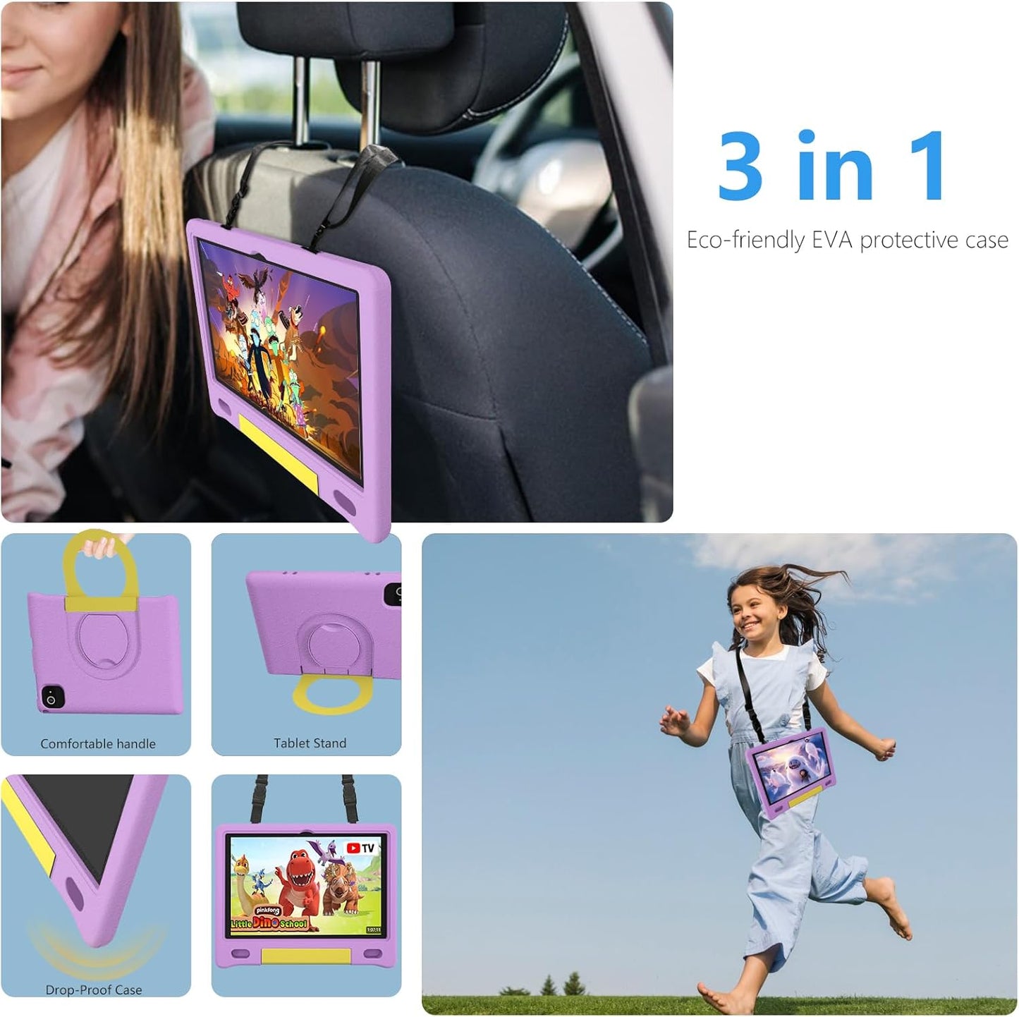 Tablet for Kids 10.1 inch Android 14, 8GB+64GB(TF 1TB) 6000mAh Kids Tablet WiFi6 Parental Control,Face Unlock, 1280 * 800 HD Screen (Purple)