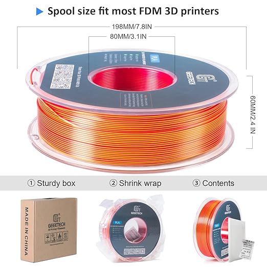 Geeetech Silk PLA Filament 1.75mm Silk Dual Color Filament, Coextrusion Dichromatic Metal-Like Shiny Consumable 1kg (2.2lbs) 1 Spool, Dimensional Accuracy +/- 0.02 mm, Gold Red