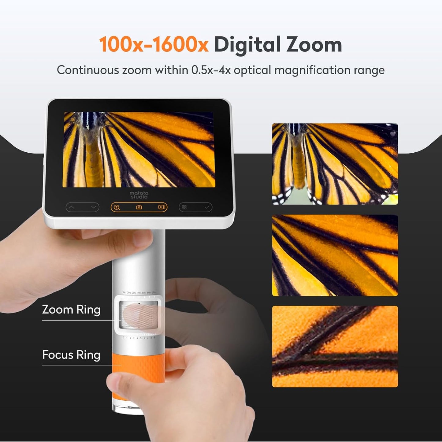 MX2-A Handheld Microscope for Kids, Portable Digital Microscope 100-1600X with 4.3-inch 1080P LCD Screen, MatataStudio Wireless USB Educational Microscopes for Kids & Adults
