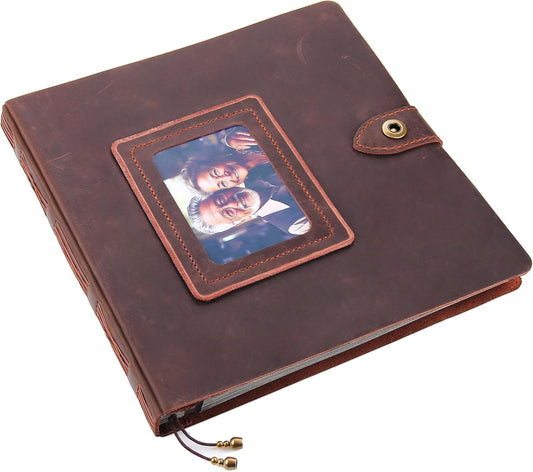 Leather photo Album Self Adhesive Pages, Handamde Leather Scrapbook Photo Album, Wedding Family Album, Holds 3x5, 4x6, 5x7, 6x8, 8x10 Photos - Coffee