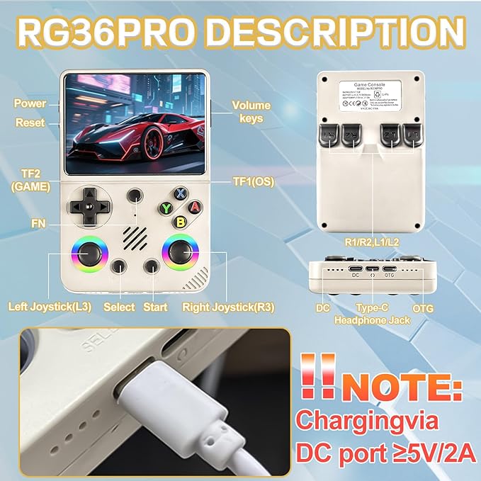 RG36PRO Retro Handheld Game Console - Open Source System,3.5"IPS Screen,30,000+ Classic Games,64G TF card, 3000mAh Battery,Portable Gaming Player for Travel,Gift for Teen or Partner -White