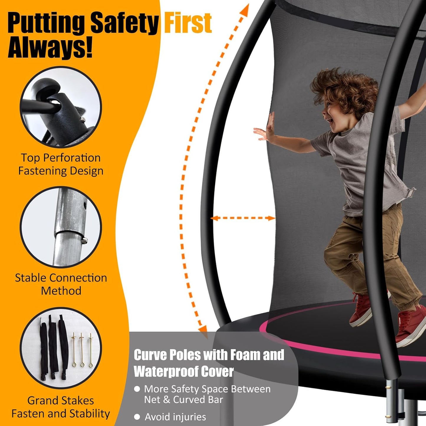Trampoline for Kids, Heavy Duty Recreational Trampolines Toddler Trampoline with Enclosure Net Ladder Indoor Outdoor Trampoline CPC Approved