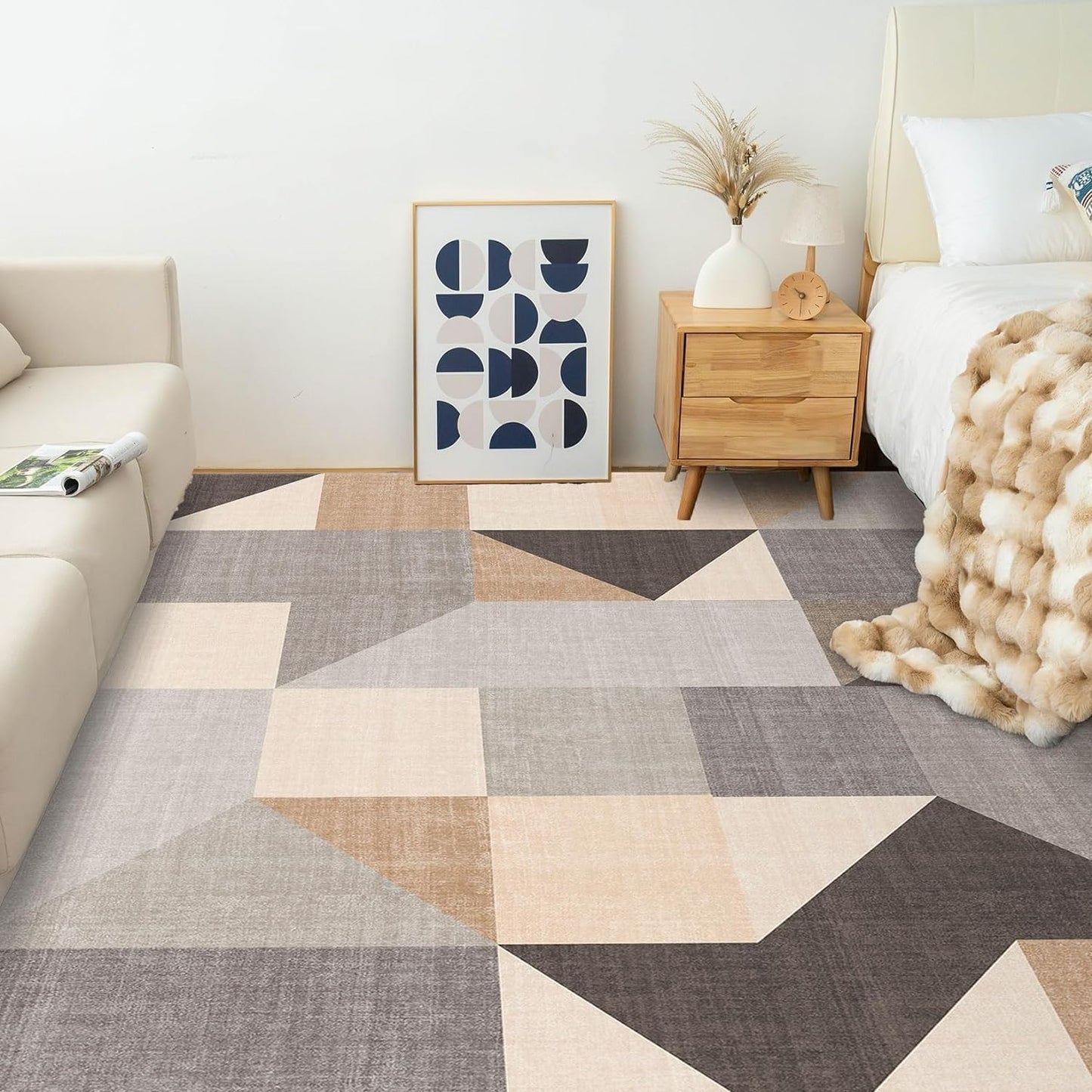 HOMFINE Washable Modern Area Rug - Geometric Style 4x6 Rugs for Living Room, Bedroom, Machine Washable Rug Soft Non Slip Non Shedding Area Rug - Grey Brown, 4'x6'