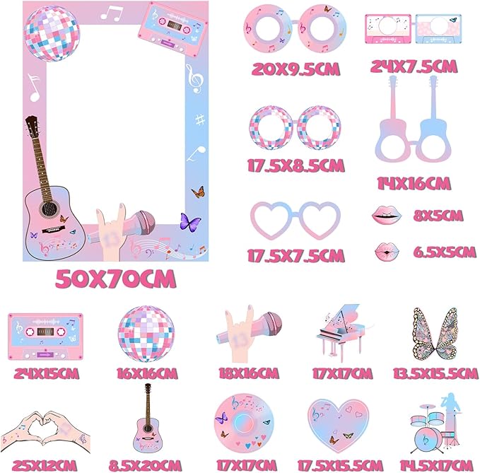 Birthday Photo Booth Props,18pcs Theme Party Decoration Music in My Era Photo Frame Supplies for Party Decoration