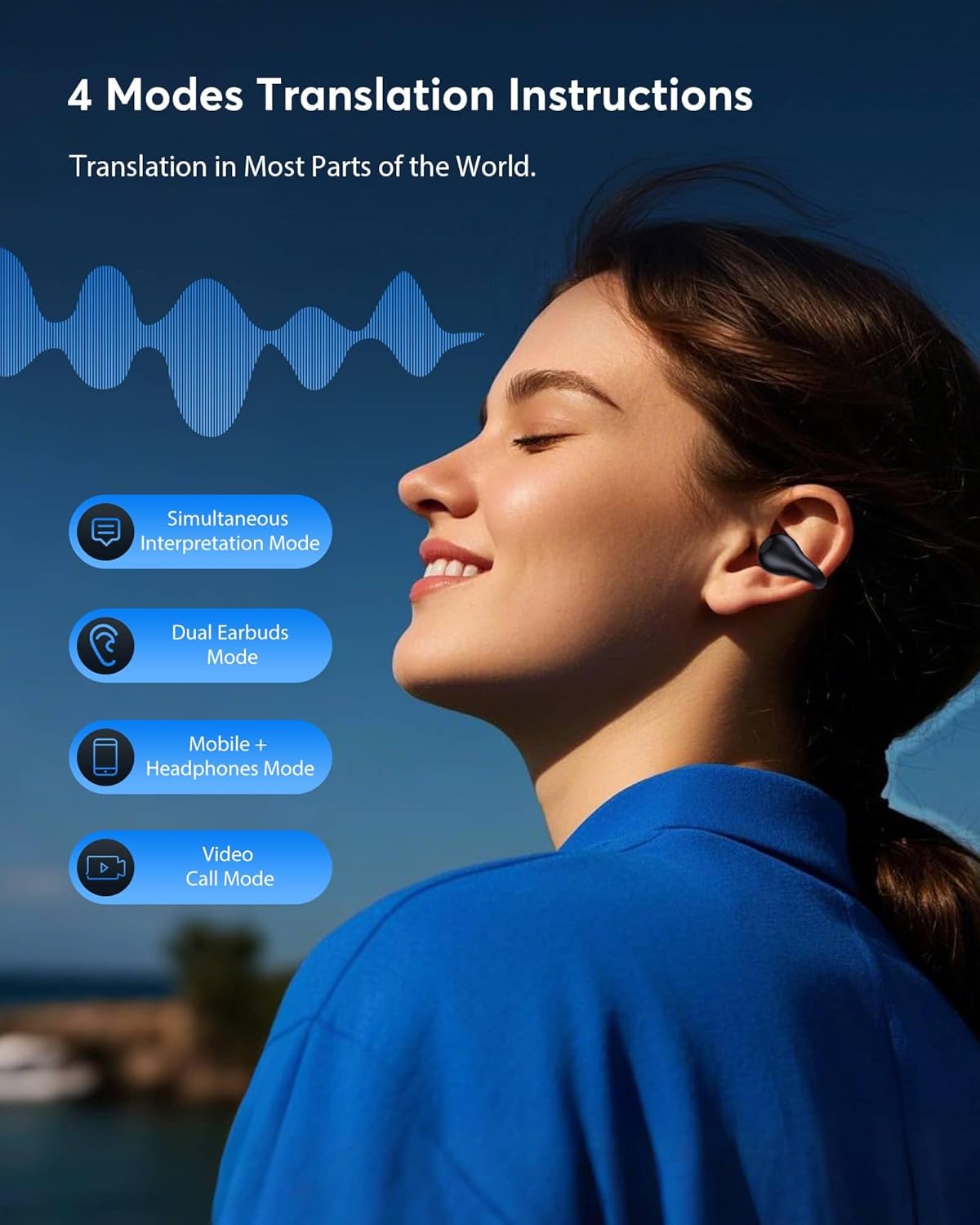 AI Translation Earbuds Real Time 144 Languages 60H Playtime Translator Ear Buds Audifonos Traductores Inglés Español Wireless Earphones Bluetooth Headphones for Travel Business Meeting
