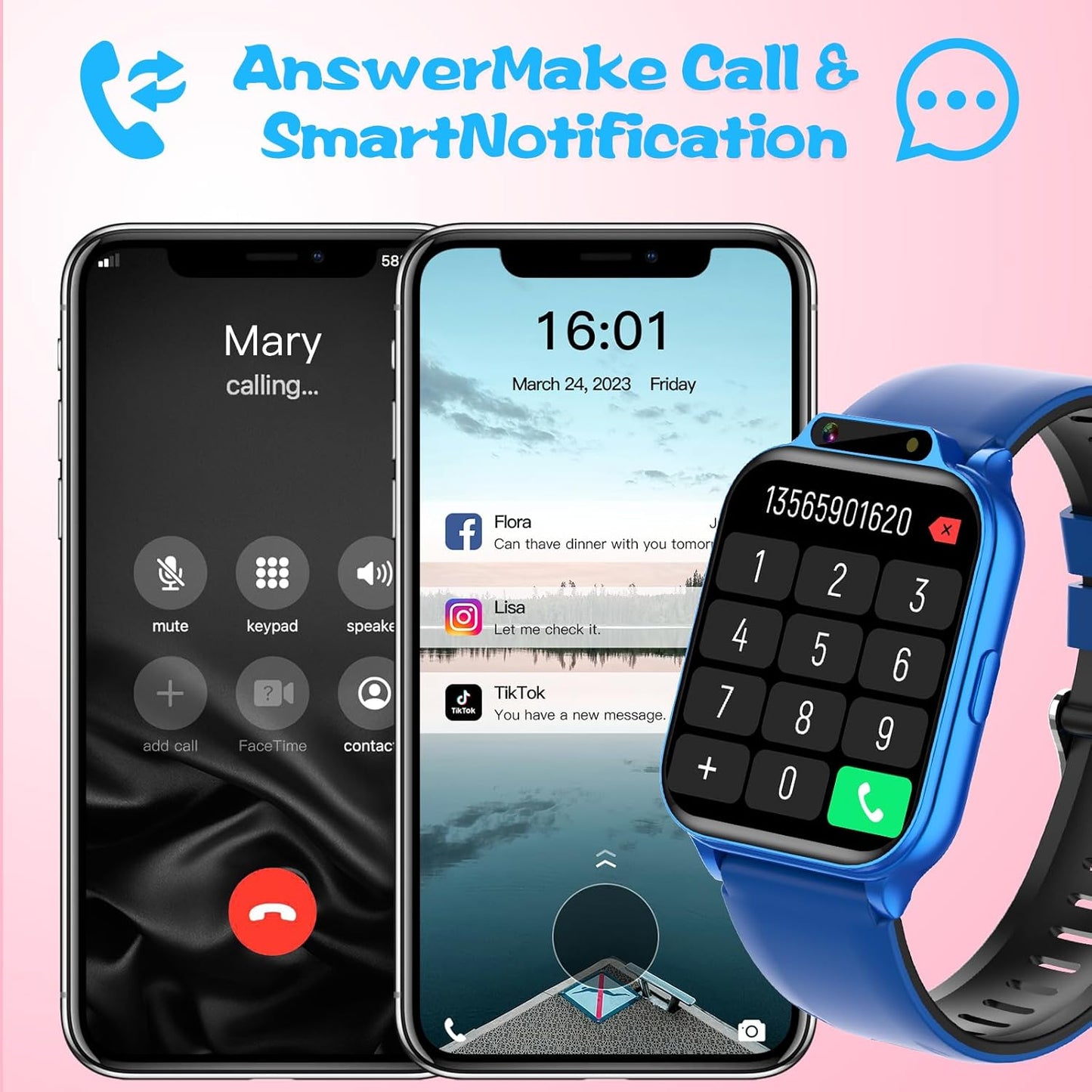 1.85" Kids Watch, AI(Translation/Q&A/Watch Face/Image Recognition)Smartwatches with Heart Rate,Sleep Monitor,Video Music Pedometer,NO APP/Phone, Gifts for 3-12 Years old Boys Girls(Built-in AI, Blue)