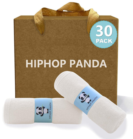 HIPHOP PANDA Baby Washcloths, Rayon Made from Bamboo - 2 Layer Ultra Soft Absorbent Newborn Bath Face Towel - Reusable Baby Wipes for Delicate Skin - Ivory, 30 Pack